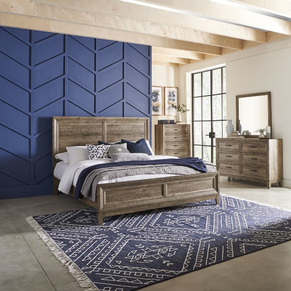 Ridgecrest - 4 Piece Bedroom Set (King Panel Bed, Dresser & Mirror, Chest) - Light Brown