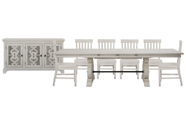 Bronwyn - Extendable Rectangular Dining Table With 6 Side Chairs And Server - Alabaster