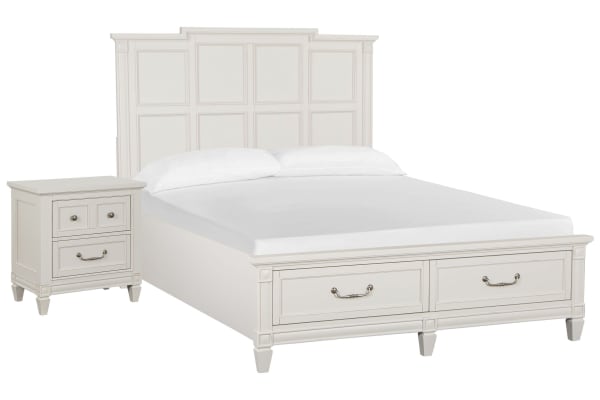 Willowbrook - King Panel Storage Bed With Nightstand - Egg Shell White