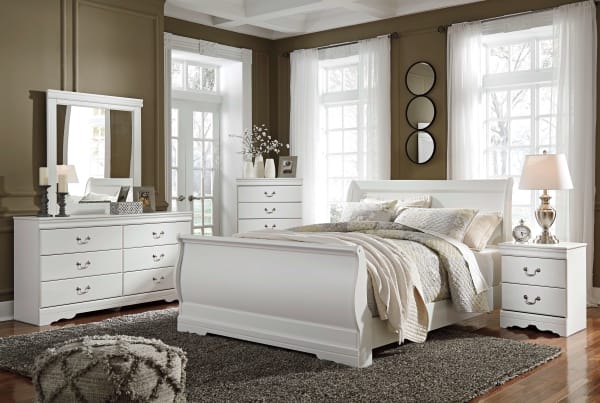 Anarasia - White - 7 Pc. - Dresser, Mirror, Chest, Queen Sleigh Bed, Nightstand