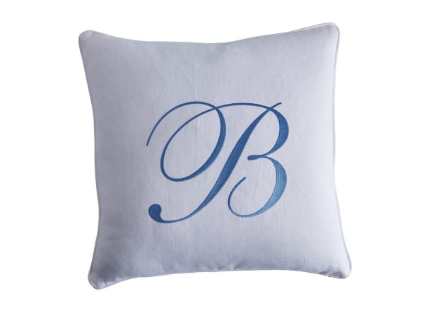 Barclay Butera Upholstery - Monogram Signature Pillow - White - Light Blue