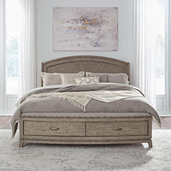 Avalon - King Panel Storage Bed - Burnished Beige