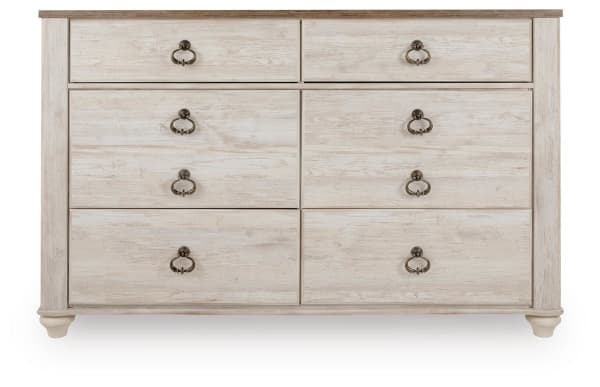 Willowton - Six Drawer Dresser - Brown / Beige / White