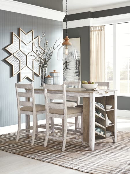 Skempton - White - 5 Pc. - Counter Table, 4 Upholstered Barstools