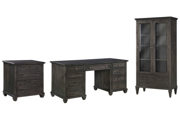 Sutton Place - Executive Desk With Lateral File And Door Bookcase - Weathered Charcoal