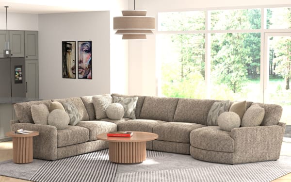 Turner - 5 Piece Sectional With RSF Cuddler - Mushroom