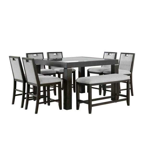 Elodie - 8 Piece Counter Height Dining Set (Table, Six Chairs & Bench) - Charcoal
