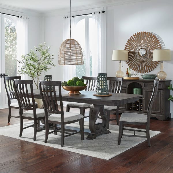 Grant Park - 7 Piece Trestle Table Set - Brown