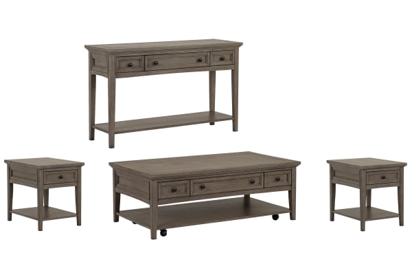 Paxton Place - Rectangular Caster Cocktail Table With 2 End Tables And Sofa Table - Dovetail Gray