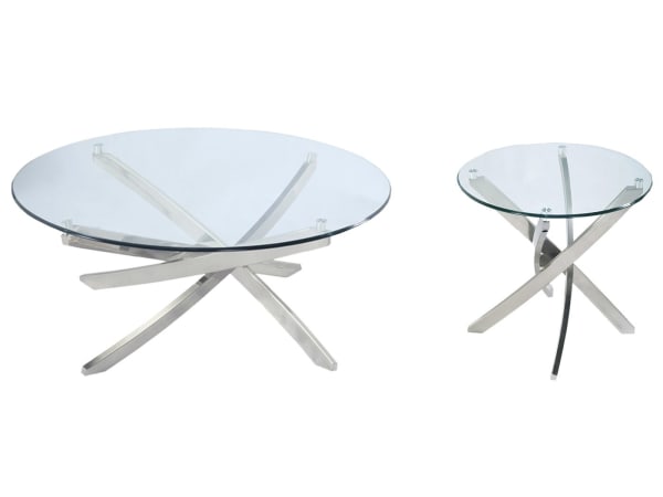 Zila - Round Cocktail Table With End Table - Brushed Nickel