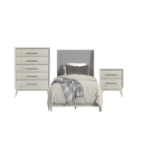 Westland - Twin Upholstered 3 Piece Bedroom Set With Fabric - Almond Gray