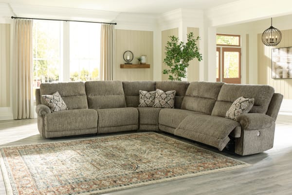 Lubec - Taupe - Left Arm Facing Power Recliner 5 Pc Sectional