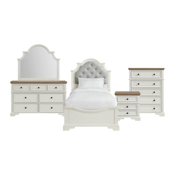 Eastwood - Youth Twin Upholstered 5 Piece Bedroom Set - White