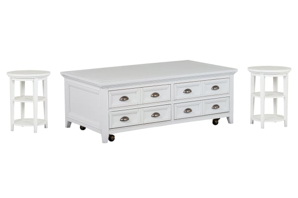 Heron Cove - Lift Top Storage Cocktail Table With 2 Accent End Tables - Chalk White