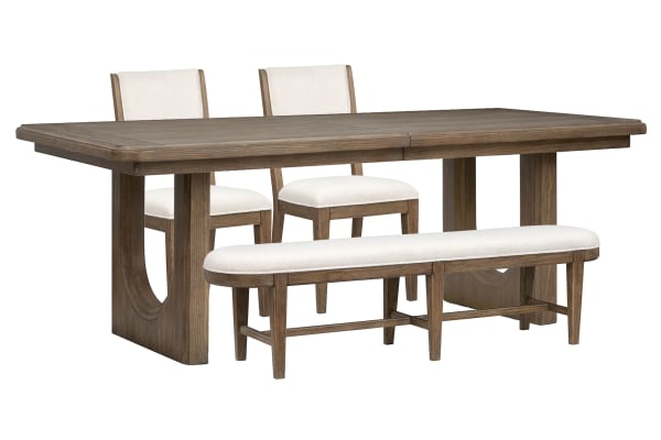 Westbourne - Extendable Trestle Dining Table With 2 Side Chairs And Bench - Dark Umber / White