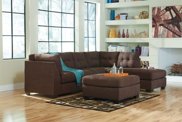 Maier - Walnut - 3 Pc. - Right Arm Facing Corner Chaise 2 Pc Sectional, Ottoman