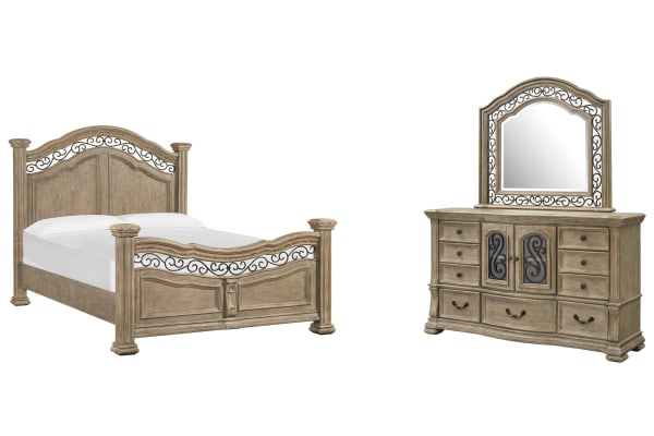 Marisol - California King Panel Bed And Drawer Dresser With Landscape Mirror - Fawn