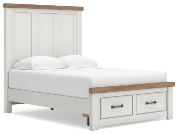 Savonport - Full Panel Storage Bed With Storage Footboard - White / Brown