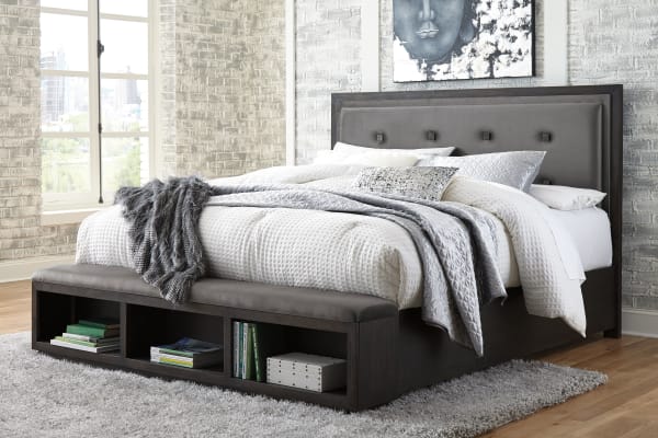 Hyndell - Dark Brown - King Upholstered Panel Bed With Storage