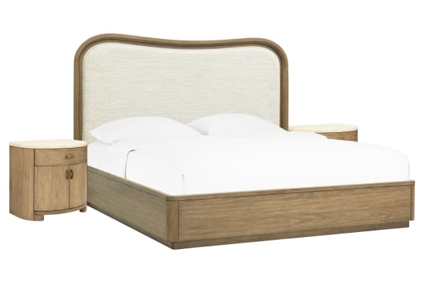 Leeza - Queen Upholstered Panel Bed With 2 Bachelor Chests - Brown