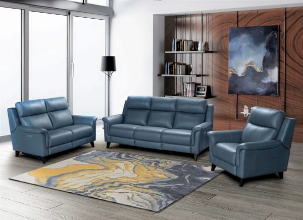 Kester - Sofa With Power Recline And Power Headrest - Bluegray