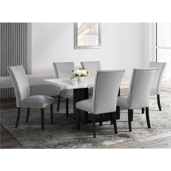 Valentino - 5 Piece Dining Set, Table & Four Chairs - White / Gray