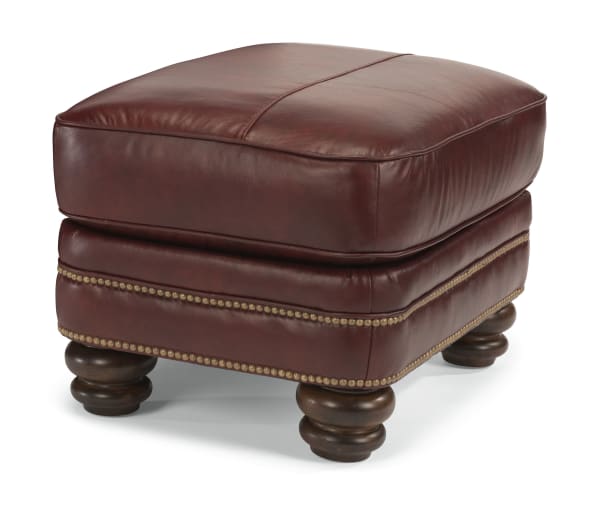 Bay Bridge - Leather Ottoman, Nailhead Trim - Dark Brown