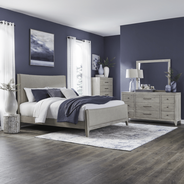New Haven - 4 Piece Bedroom Set (California King Upholstered Bed, Dresser & Mirror, Chest) - Sanctuary White