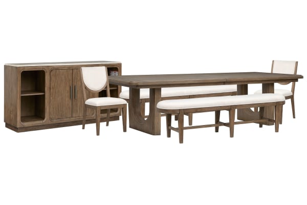 Westbourne - Extendable Trestle Dining Table With 2 Benches, 2 Side Chairs And Sideboard - Dark Umber / White