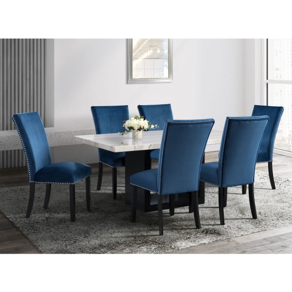Valentino - White 5 Piece Counter Height Dining Set Table & Four Chairs - White / Blue