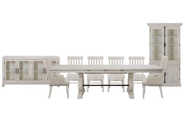 Bronwyn - Extendable Rectangular Dining Table With 4 Side Chairs, 2 Host Chairs, Buffet And Dining Cabinet - Alabaster