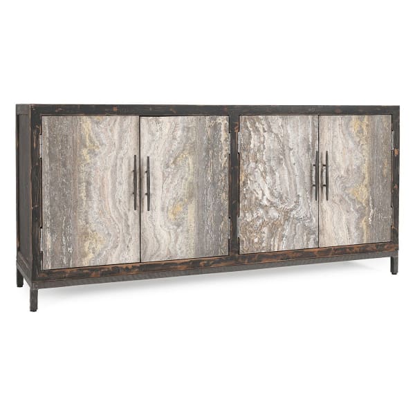 Lisbon - 4 Door Sideboard - Weathered Black/Travertine