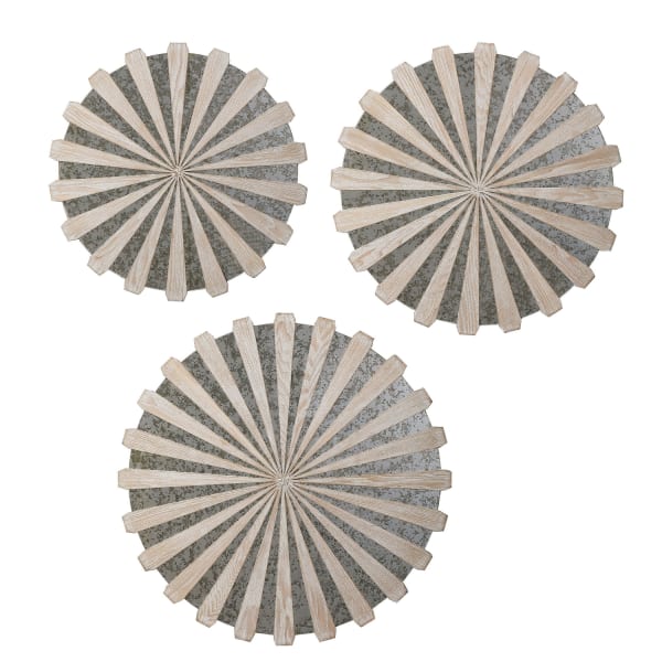 Daisies - Mirrored Circular Wall Decor (Set of 3) - Light Brown