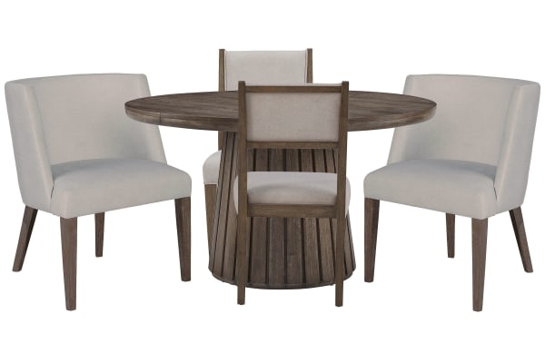 Kavanaugh - Extendable Round Dining Table With 2 Side Chairs And 2 Host Chairs - Weathered Kona Brown / Gray