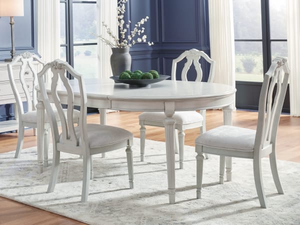 Montelaine - Antique White - 6 Pc. - Dining Room Extension Table, 4 Side Chairs, Server