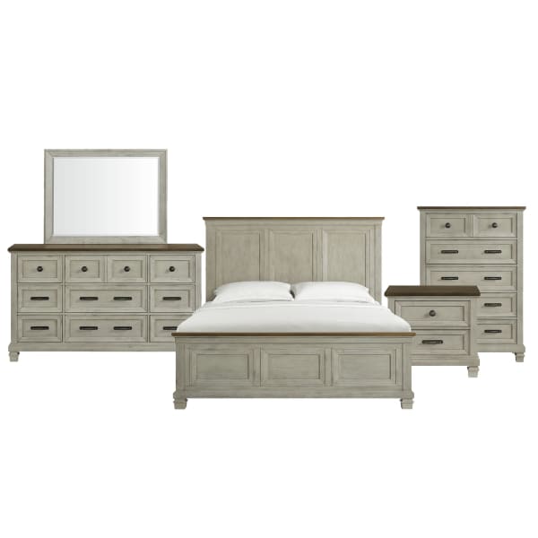 Farmington - King Panel 5 Piece Bedroom Set - Medium Brown And Washed Stone