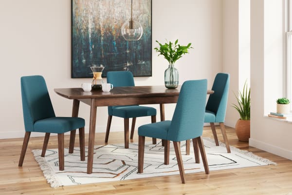 Lyncott - Blue / Brown- 5 Pc. - Butterfly Extension Table, 4 Side Chairs