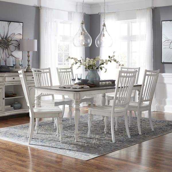 Magnolia Manor - 7 Piece Leg Table Set (Spindle Back Chairs) - White