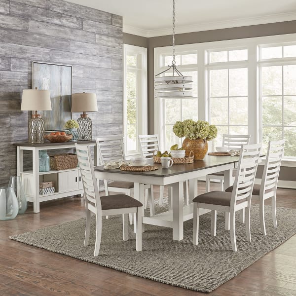 Brook Bay - 7 Piece Trestle Table Set (Ladder Chair Back) - White