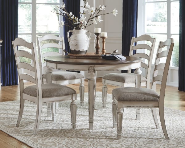 Realyn - White - 5 Pc. - Extension Table, 4 Ladderback Side Chairs