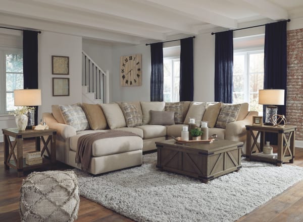 Ingleside - Linen - 7 Pc. - Left Arm Facing Corner Chaise, Wedge, Armless Loveseat, Right Arm Facing Loveseat Sectional, Aldwin Cocktail Table, 2 End Tables