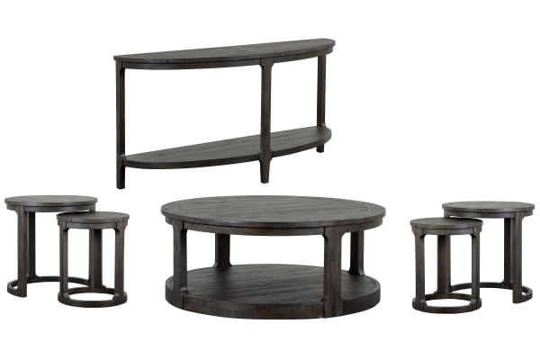 Boswell - Round Cocktail Table With 2 Nesting End Tables And Demilune Sofa Table - Peppercorn