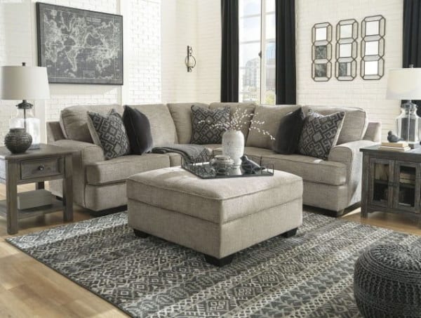Bovarian - Stone - 3 Pc. - Left Arm Facing Sofa With Corner Wedge 2 Pc Sectional, Ottoman
