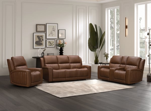 Pierce - Power Sofa With Power Recline, Power Headrest (Drop Down Table With Two Cup Holders), Zero Gravity, Lumbar - Cinnamon