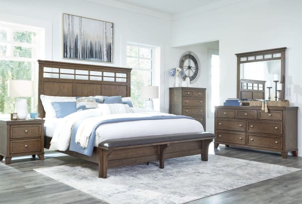 Shawbeck - Medium Brown - 8 Pc. - Dresser, Mirror, Chest, Queen Panel Bed, 2 Nightstands