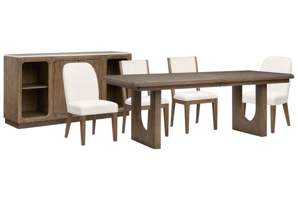 Westbourne - Extendable Trestle Dining Table With 2 Side Chairs, 2 Host Chairs And Sideboard - Dark Umber / White