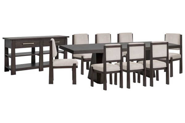 Tauren - Extendable Double Pedestal Dining Table With 8 Upholstered Side Chairs And Sideboard - Coffee Bean / Beige
