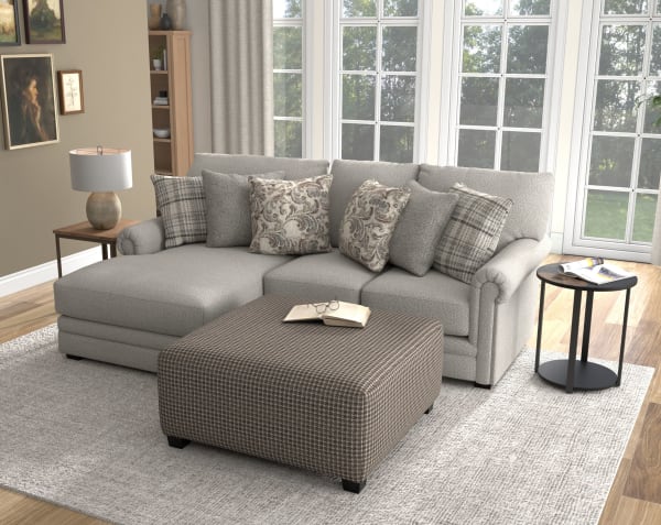 Livingston - 2 Piece Sofa Chaise With Comfort Coil Seating, 40" Cocktail Ottoman And 6 Accent Pillows Included (LSF Chaise) - Linen