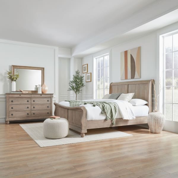 Rustic Traditions - 3 Piece Bedroom Set (King Sleigh Bed, Dresser & Mirror) - Brown