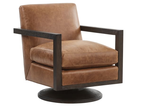 Barclay Butera Upholstery - Willa Leather Swivel Chair - Dark Brown